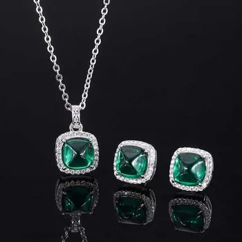 Елегантни Бижута набор от луксозни Halo Emerald, създаден в лаборатория, сребро S925, сега колие, обеци За жените, безплатна Доставка, подарък за Деня на Майката