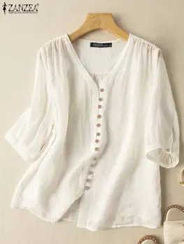 Есенна дамска блуза, с модерна риза с дълъг ръкав и V-образно деколте, елегантен потник-туника ZAZNEA, ежедневни дамски обикновена блузи Оверсайз