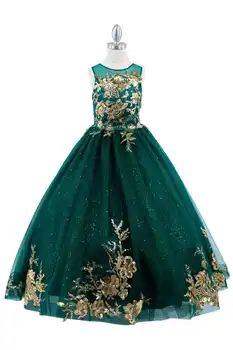 Зелени мини рокли Quinceanera, бална рокля с обемни тюлевыми апликации, рокли за момичета-цветочниц за сватби, Мексикански празнични рокли за деца