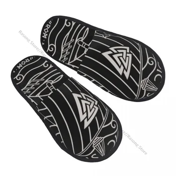 Зимни дамски мъжки нескользящие чехли на равна подметка в скандинавски стил, Viking, мека топла обувки за помещения