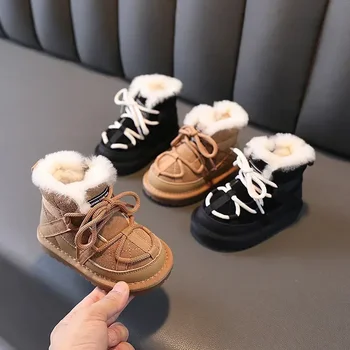 Зимни детски зимни обувки, комфортна, топла плюшен обувки за малки момчета, нескользящие модни обувки за малки момичета, Детски памучен обувки размер 18-30
