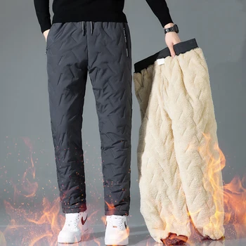 Зимни Панталони Мъжки Корейски Плюшени Сгъстено Ежедневни Панталони на Чист Свободни Спортни Панталони Плюс Размер 6XL 7XL За Мъже с Тегло 125 кг