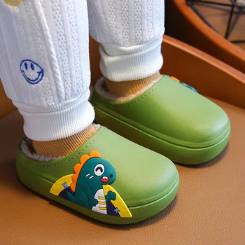 Зимни топли чехли с хубав анимационни модел за деца, водоустойчив нескользящая домашни обувки за момичета и момчета, детски памучен обувки