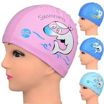 Изкуствена тъкан, сладки Мультяшные животни, Делфини, детска шапка за плуване водоустойчив Защита на ушите, с Дълга коса, шапка за басейна за момчета и момичета, шапка
