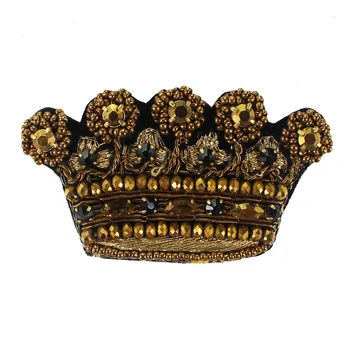 Индийска коприна Златна корона, бродирани с мъниста кристални икони за дрехи с футболками, украсени със златни тел икони за шиене със собствените си ръце, 2 броя