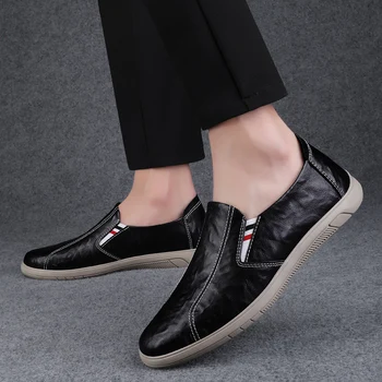 Италианската марка мъжки обувки от естествена кожа, ежедневни обувки подметка, мъжки лоферы, универсална обувки на равна подметка, Проста обувки за шофиране.