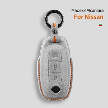 калъф за ключове на автомобила от Алькантары и велур За Nissan Bluebird Sylphy Ariya Teana Altima с 3 бутона 2022-2023, аксесоари за ключодържатели