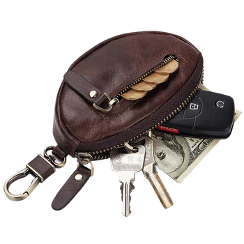 Калъф за ключове от кола от естествена кожа, Модерен casual в чантата си за ключове с цип, кесия за монети