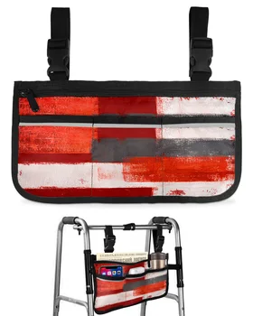 Картина масло Абстрактна Геометрична Red чанта за инвалидна количка с джобове, подлакътници, странични чанти, Пешеходната рамка за електрически скутер, чанта за съхранение
