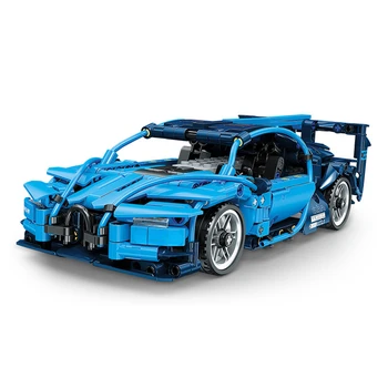 Класическо синьо купе и състезател на спортен автомобил MOC FF10021 Изграждане на елементи на Техническа модел автомобил Тухли Играчки за момчета Детски подарък