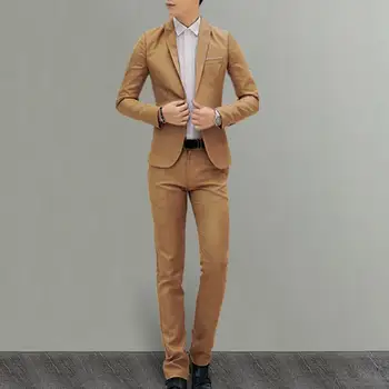 Комплект мъжки панталони, стилен мъжки бизнес облекло, приталенные панталони с ревери на пролет-есен с дълги ръкави и джобове, мъжки приталенные панталони