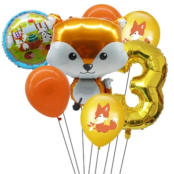 Комплект от 7 бр. анимационни Животни Балони Балони Лисица Латексный Балон Номер Душата на Детето Рожден Ден Украси за Партита, Подаръци за деца Globos