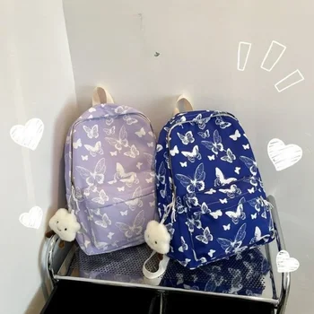 Корейската версия на Университетския студентски раница с дизайн на пеперуда, найлонова чанта за момичета без окачване, преносим чанта за пътуване на къси разстояния