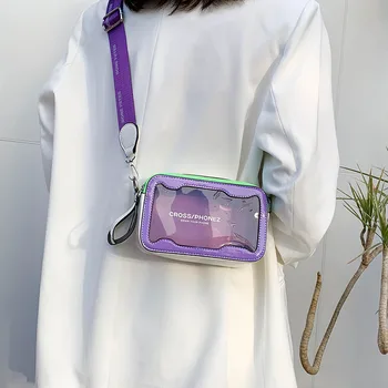 Корейската Сладка Прозрачна Желейная Дамски Дизайнерска Чанта През Рамо С Малък Капак Цвят Карамел От Прозрачно PVC С Широка Каишка През Рамо