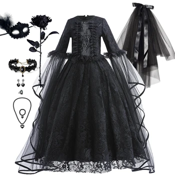 Костюм за Младоженеца-призрак на Хелоуин, детско парти за момичета, cosplay, Черни дантелени Мрежести рокли на принцеси, Карнавальная Детска празнична облекло