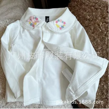 Кукла за момичета, долната риза с ревера, сладък си заек, послушно с дълги ръкави, пролетно-есенна и зимна детска в памучна блуза
