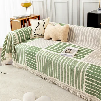 Кърпа за дивана в скандинавски стил, геометрични Дебел калъф за дивана с пискюли, Защитен калъф за мебели за дома, калъф за дивана, на стола, одеало за пикник