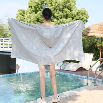 Кърпи за баня с качулка, мултифункционален голям женски халат, който може да се носи за къпане, кърпи за баня, мека кърпа впитывающее