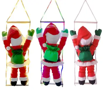 Лазающий Дядо Коледа по въже, Декоративна кукла на Дядо Коледа с гирлянди, украси за Коледната елха, Висящи украшения за Коледни елхи