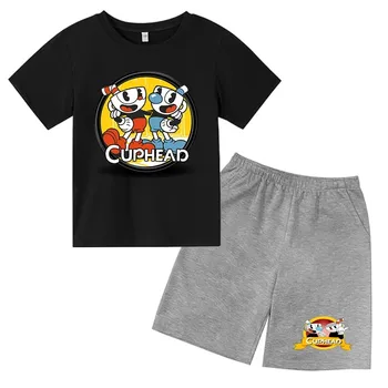 Летен детски комплект тениски за момчета и момичета, детски тениски + шорти, спортна форма, къс ръкав, детски дрехи за деца от 4 до 14 години