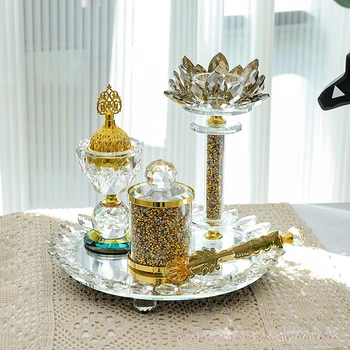 Луксозен Арабски Кристална Притежателя на тамян горелки за Тамян Dubai Mubkhar Bakhoor Стъклени Кристали Кадилница за Домашен интериор Рамадан Аромат 2023