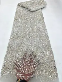 Луксозна лейси плат, ръчно изработени beaded S-1302169, плат с бродерия с пайети, Модерен Френски тюл, мрежа лейси плат за сватба