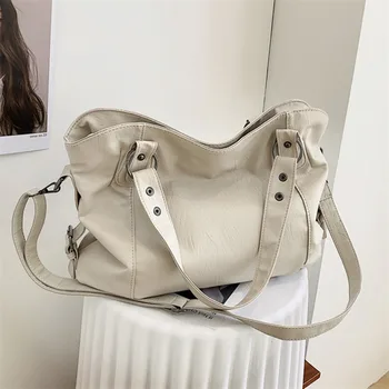 Луксозна мека чанта с голям капацитет, чанти за жени, дизайнерска дамска чанта за през рамото от изкуствена кожа, чанта-тоут 2023, ретро-негабаритная чанта за пазаруване
