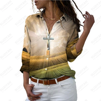 Лятна дамска риза с дълъг ръкав, риза с 3D-принтом, модни удобна риза, риза за крайградски пътувания, риза с дълъг ръкав за почивка