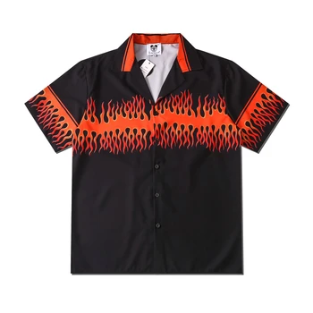 Лятна Нова Мъжка риза с къс ръкав, мъжки ежедневни Свободни плажни ризи с принтом черен пламък, Мъжки блузи оверсайз Camisa Hawaiana Hombre