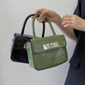 Малка квадратна дамска чанта с изображение крокодилска кожа, е популярна модерна универсална чанта, ниша, висококачествена чанта през рамо