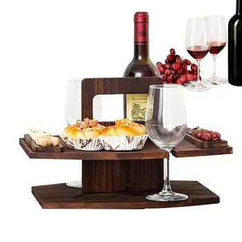 Малка масичка за пикник 2 В 1-Дървена вино масичка-поднос за закуска за пикник с шампанско Портативен винен масичка за пикник Wooden wine масичка за шампанско