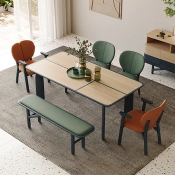 Маса за хранене с bouton клони, модерен обикновена маса за хранене от масив ясен, дизайнерска комбинация от правоъгълен маса за хранене и столове в скандинавски стил
