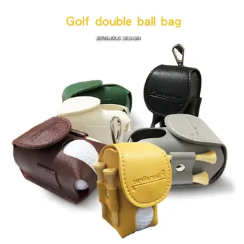 Мек Двойна топката с метална катарама, преносим чанта за съхранение на топки от изкуствена кожа, колан държач за топки за голф, чанти за топките за голф, Поясная чанта