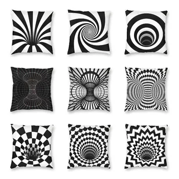 Меки черно-бели геометрични линии, арт-калъфка за възглавница, декор, квадратни абстрактни геометрични ленти, калъфка 45x45 за дивана