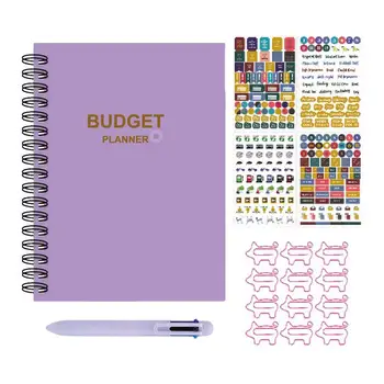 Месечен планер бюджета на 2023 година, книга за планиране на бюджет и бюджетен бележник, Икономичен бележник със сладък кламер, под формата на прасе и 6 цветя