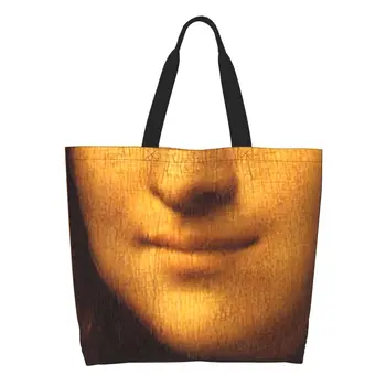 Мистериозна усмивка на Леонардо Да Винчи, чанта за пазаруване в хранителни магазини, дамски холщовая пазарска чанта 