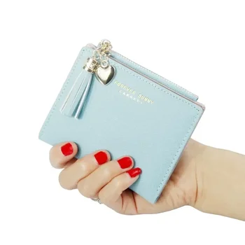 Модерен кратък портфейл, мини-женски чантата си, Тънък малък портфейл за монети с цип, Корейската версия на чантата