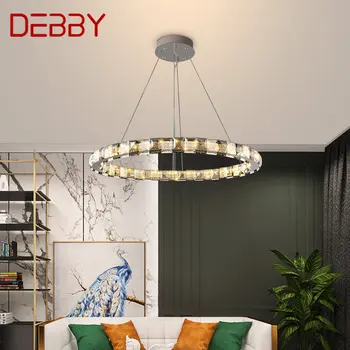 Модерен кристална окачен лампа TEMAR с кръгла форма, пръстени, креативна луксозен полилей с led подсветка за хол, трапезария, спалня