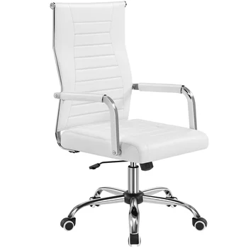 Модерен офис стол от изкуствена кожа със средна облегалка за домашния офис, бял