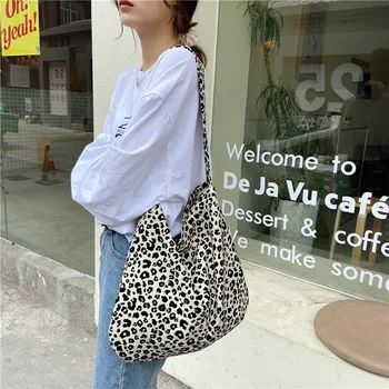 Модерна чанта CEAVNI с леопардовым принтом голям капацитет на едното рамо, холщовая чанта за жените, които извършват покупки, Корея, студентски чанта Ins.