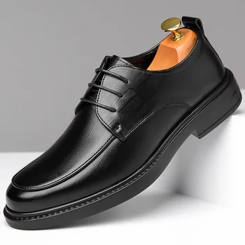 Модерни Дневни Мъжки модел обувки От Волска Кожа, В Британския Разговорния Стил За Пътуване До работа, Черни Младоженците, Пролетно-Есенна Обувки На платформа, Мъжки