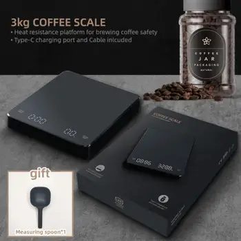 Модернизирани 3 кг / 0,1 г Акумулаторни кафе на везни с led екран, електронни везни за ръчно приготвяне на кафето, домакинство кухненски везни