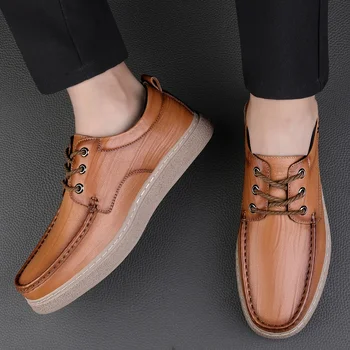 Модни мъжки обувки 2023 година Висококачествени мъжки бизнес кожени обувки Проста универсална мъжки ежедневни обувки Удобни мъжки модел обувки на плоска подметка