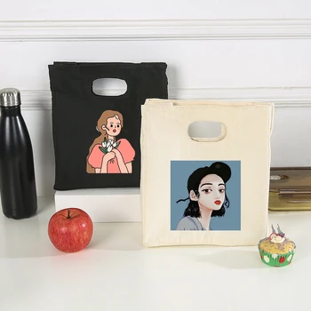 Модни холщовые чанти за обяд в стил харадзюку, холщовая училищна чанта за съхранение на продукти, эстетичная функционална чанта за пикник за преносим офис термокружка