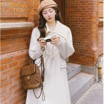 Модно двустранно кашемировое палто в корейски стил, дамско палто със средна дължина, с роговыми бутони, есенно-зимния утолщенное палто, луксозно