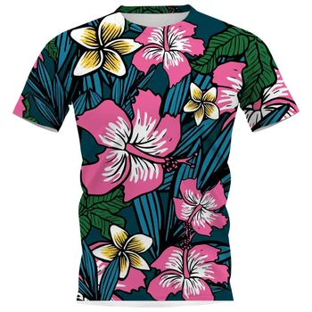 Мъжки t-shirt HX Fashion, Хавайските острови, Полинезия, тропическо растение, Хибискус, Лилия, Тениски с принтом листа, ежедневни блузи с къс ръкав, Мъжки дрехи