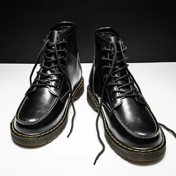 Мъжки обувки Martin, пролетно-есенни модни кожени ботуши, зимни памучен обувки, топли зимни обувки, улични класически черни работни обувки