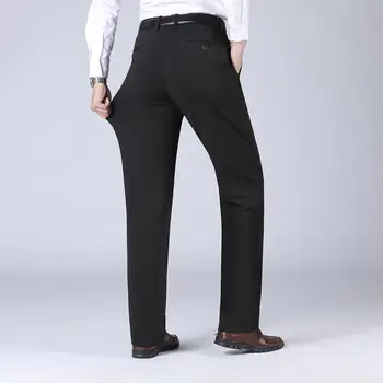 Мъжки панталони с цип, топли плюшени мъжки костюмные панталони, Стилен бизнес панталони с висока талия, с дълбоки джобове в перинеума, мъжки
