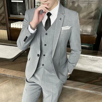 Мъжко облекло от висок клас (блейзър + жилетка + панталони в стил уестърн) 2023 г., модерен бизнес сватбен костюм на младоженеца, блейзър, комплект от три елемента