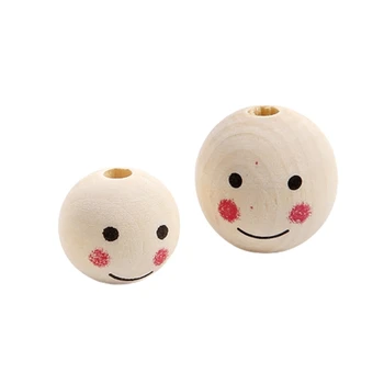 Мъниста за бродерия, набор от кръгли дървени мъниста с дупки в формата на усмихнато лице за украса със собствените си ръце